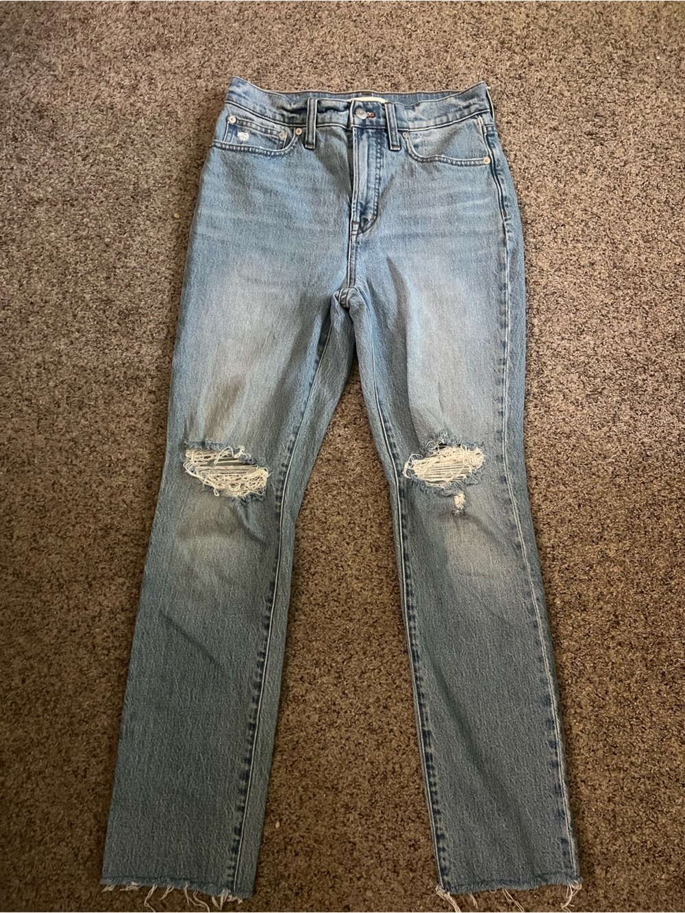 Madewell Light Wash Straight Leg Jeans with Knee Rips